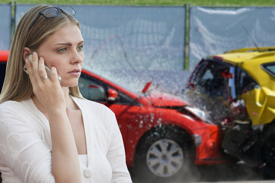 woman on the phone after a car crash 